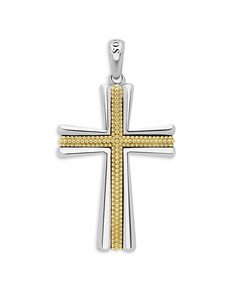 Lagos Men's 18k Yellow Gold & Sterling Silver Anthem Caviar Bead Cross Pendant - Exclusive In Gold/silver