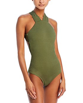 90's One Piece Ribbed Olive Green Swimsuit 1 Piece Bathing Suit.