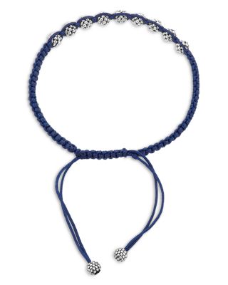 Men's Sterling Silver Anthem Caviar Bead Navy Blue Macrame Bracelet - Exclusive