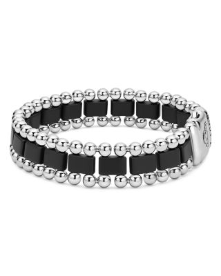 Men's Sterling Silver Anthem Obsidian Bead Skull Stretch Bracelet - Exclusive