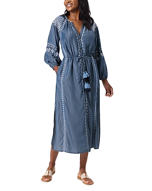 Shop Tommy Bahama Chambray Embroidered Dress Swim Cover-up