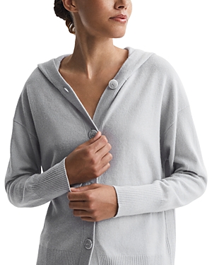 Reiss Grey Wool Blend Hooded Cardigan In Gray