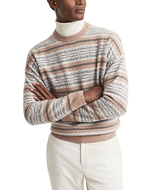 Reiss Camel Plato Wool Fairisle Crew Neck Jumper In Camel