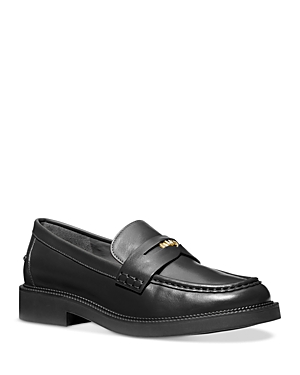 Shop Michael Kors Women's Eden Slip On Penny Loafer Flats In Black