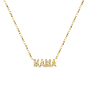 14K Yellow Gold Diamond Mama Pendant Necklace, 14-15.5