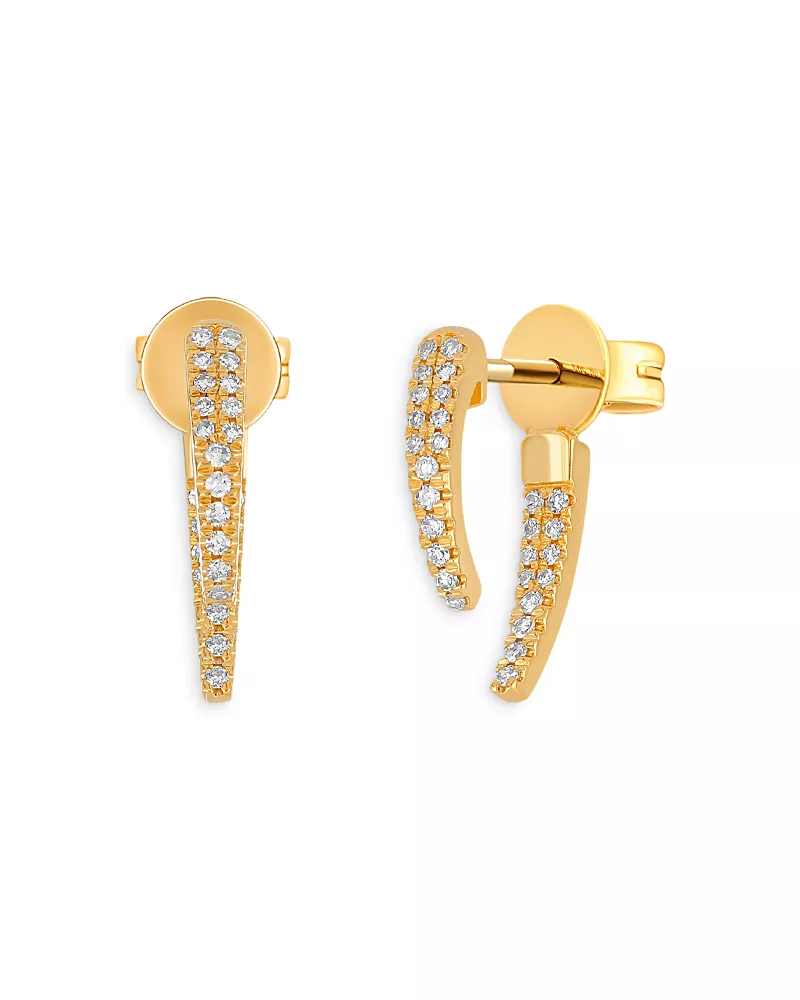 Ef Collection 14K Yellow Gold Diamond Front Back Earrings