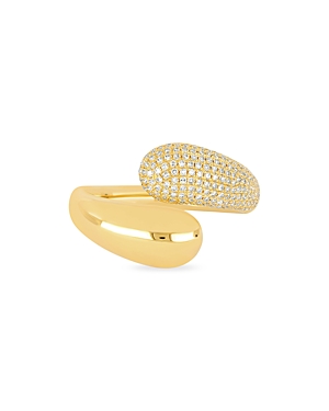 14K Yellow Gold Diamond Pave Dome Bypass Ring