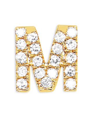 14K Yellow Gold Diamond Initial Stud Earrings