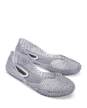 Melissa Women's Campana Open Weave Flats In Glitter Clear Silver