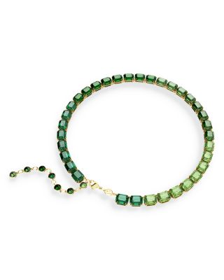 Millenia Green Color Gradient Octagon Cut Collar Necklace in Gold Tone, 14.96"-16.93"