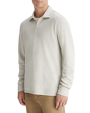 Shop Vince Cotton Blend Double Face Regular Fit Long Sleeve Polo Shirt In Stone Beach