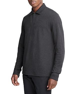 Shop Vince Cotton Blend Double Face Regular Fit Long Sleeve Polo Shirt In Charcoal