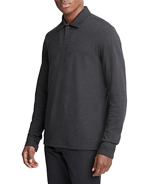 Vince Cotton Blend Double Face Regular Fit Long Sleeve Polo Shirt In Charcoal