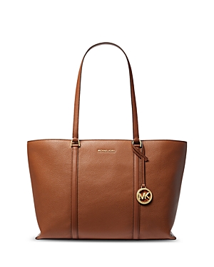 Shop Michael Kors Temple Large Leather Tote In Luggage
