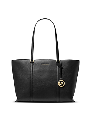 Shop Michael Kors Temple Large Leather Tote In Black