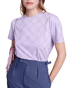 Shop Maje Tstrass Studded Tee In Parma Violet