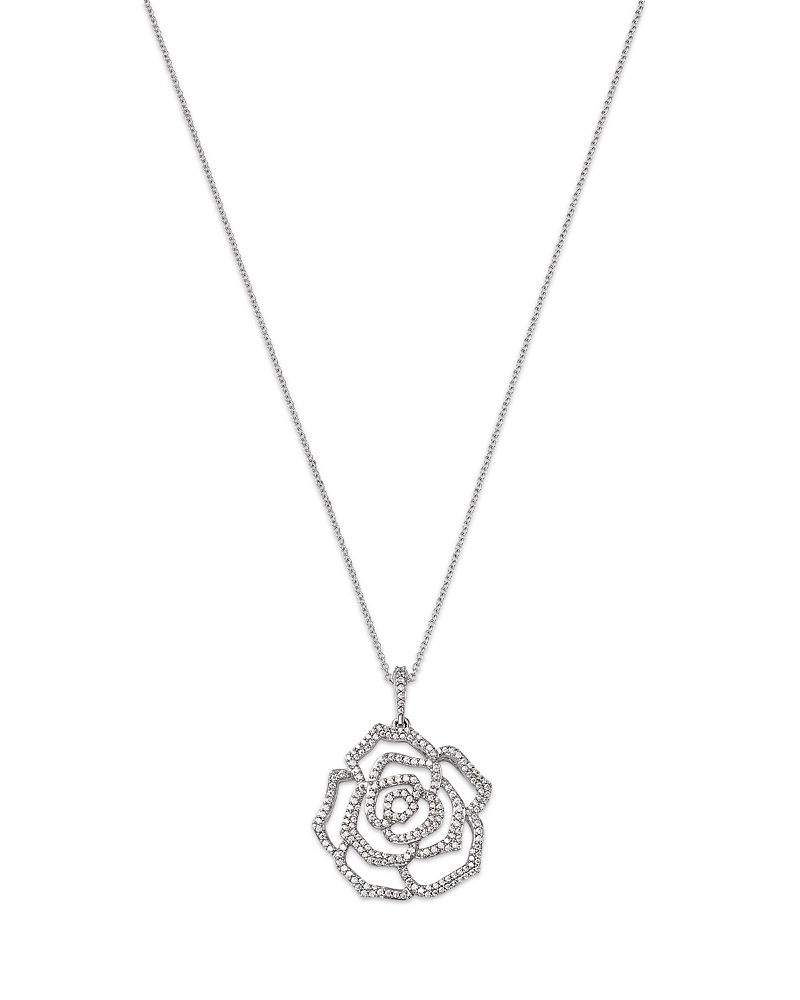 Bloomingdale's Fine Collection Diamond Rose Flower Pendant Necklace in 14K White Gold, 0.50 tcw