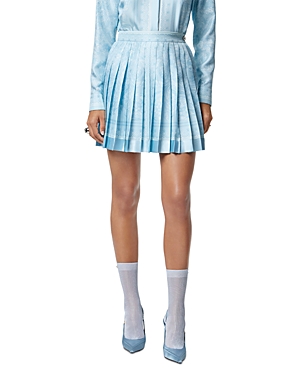 Versace Pleated Satin-trimmed Floral-print Crepe De Chine Mini Skirt In Pale Blue