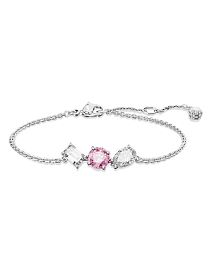 Shop Swarovski Mesmera Clear & Pink Mixed Cut Link Bracelet In Rhodium Plated In Pink/silver