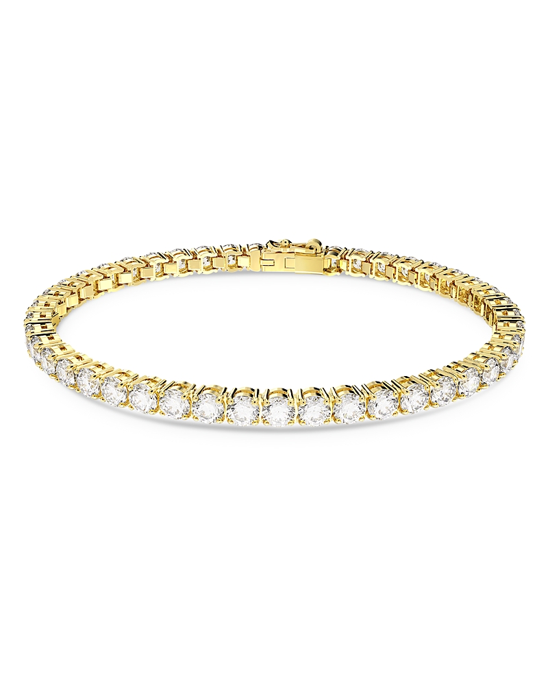 Swarovski Crystal Round Cut Matrix Tennis Bracelet In Gold
