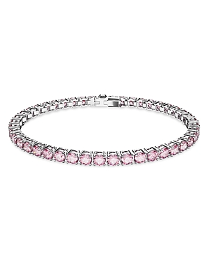 Swarovski Matrix Pink Crystal Extra Large Tennis Bracelet In Rhodium Plated In Pink/silver