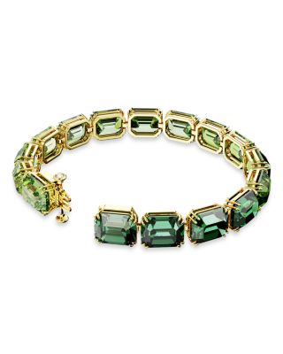 Millenia Green Color Gradient Octagon Crystal Flex Bracelet in Gold Tone
