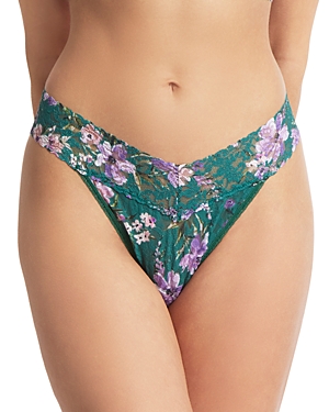 Shop Hanky Panky Original-rise Printed Lace Thong In Flowers In Your Hair