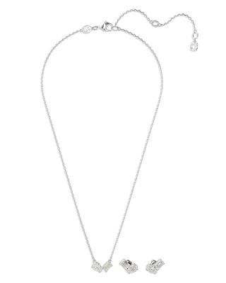 Mesmera Mixed Cut Pendant Necklace & Stud Earrings Set in Rhodium Plated