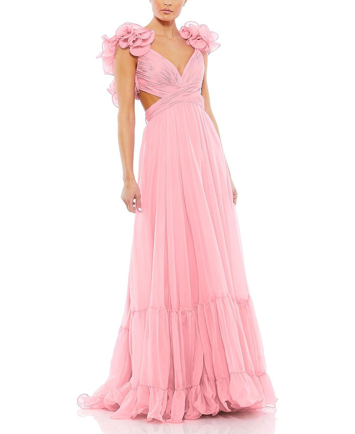 Mac Duggal Ruffle Tiered Cut-Out Chiffon Gown