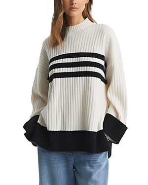 Shop Reiss Misha Ribbed Sweater In Cream/navy