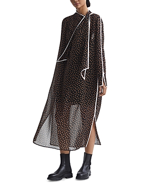 Reiss Aria Spot Print Midi Dress In Black/brown