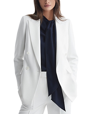 Shop Reiss Sienna Double Breasted Crepe Blazer In White
