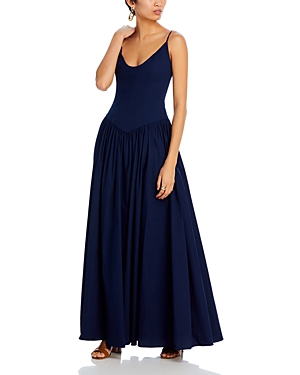 Staud Dena Cotton Midi Dress In Navy