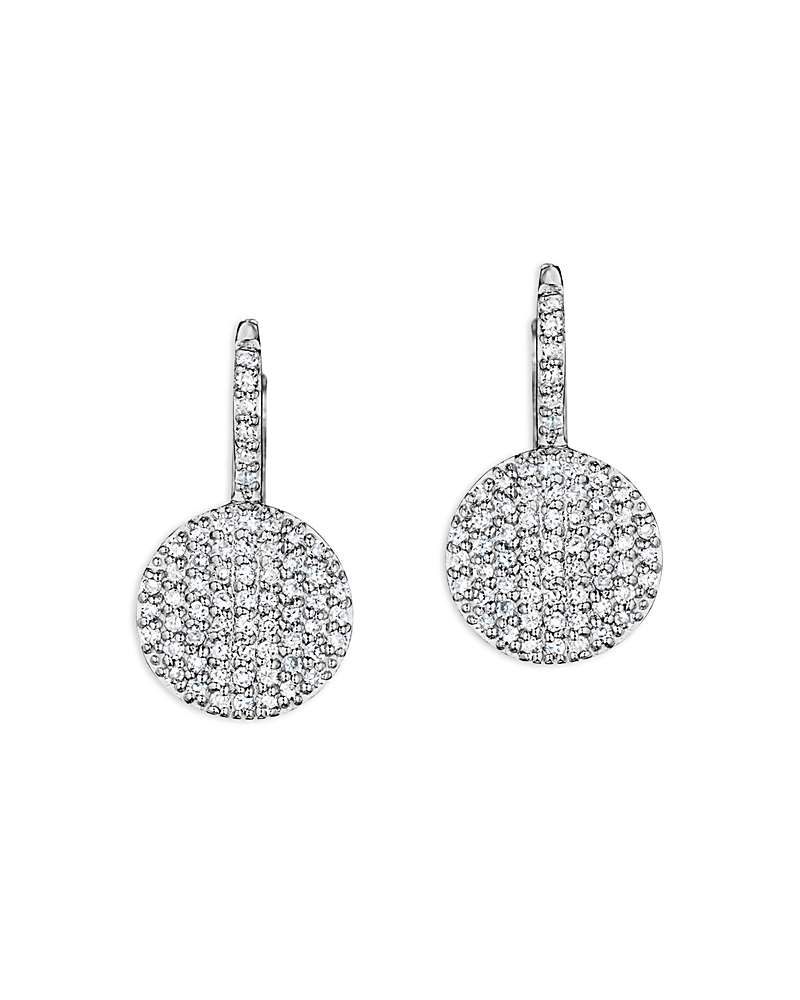 Phillips House 14k White Gold Affair Diamond Pave Small Disc Leverback Drop Earrings In White