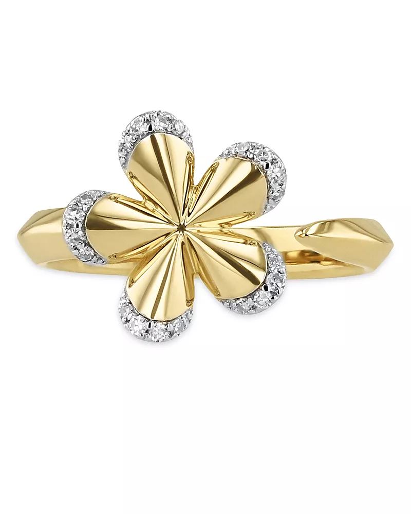 Phillips House 14K Yellow Gold Diamond Knife Edge Open Small Forget Me Not Ring