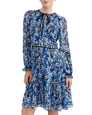 Shop Hobbs London Sasha Tie Neck Mini Dress In Blue Multi