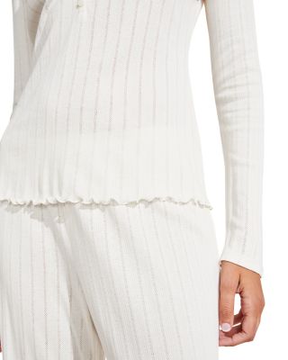 Pointelle V Neck Henley Top