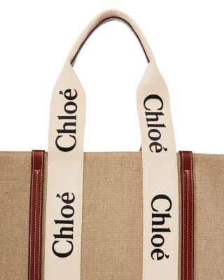 トートバッグ CHLOE WOODY LARGE TOTE BAG Chloé Large Woody Tote Bag In Linen in White - Brown | Chloé US