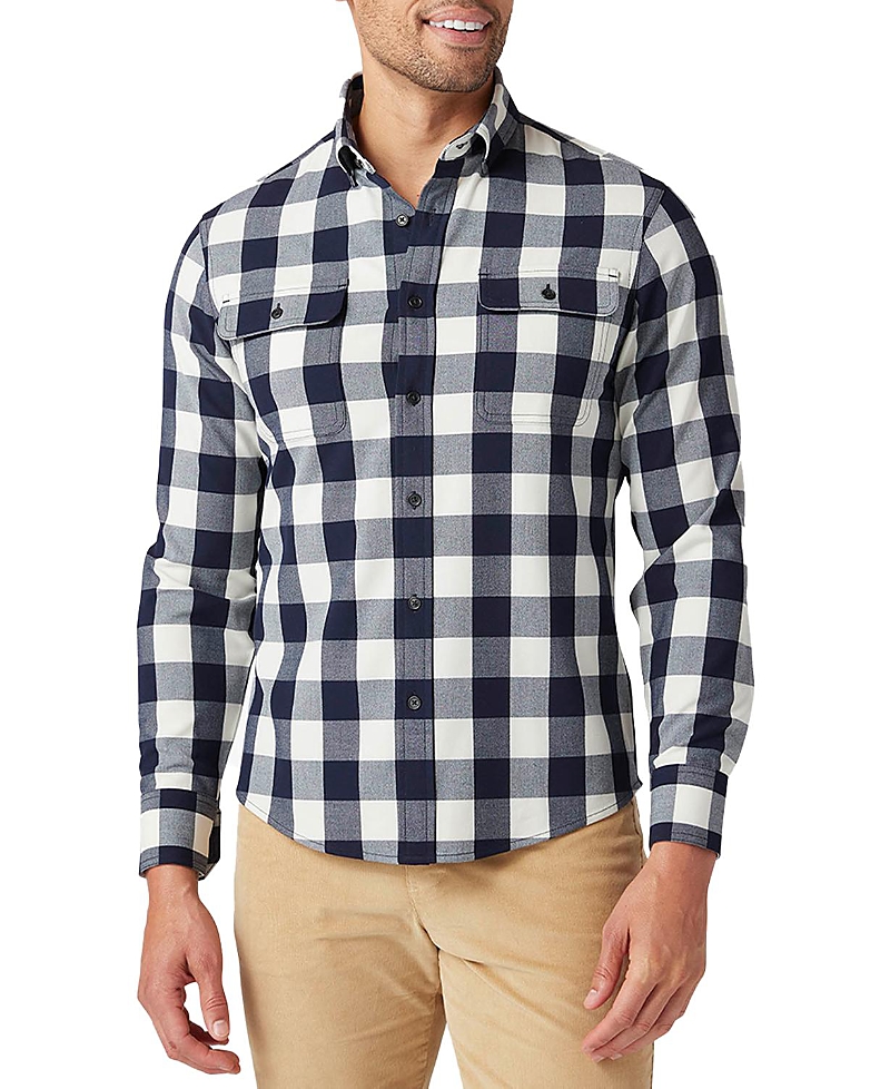 Mizzen + Main City Trim Fit Navy Broadway Plaid Flannel Button-down Shirt In Navy Buffalo Plaid