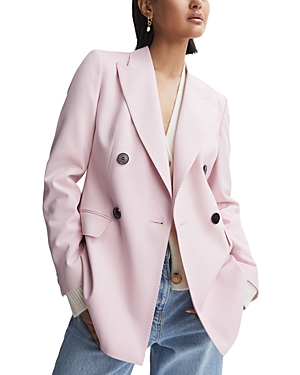 Reiss Pink Evelyn Tailored Wool Blend Double Breasted Blazer In Pink