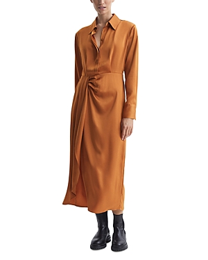 Shop Reiss Arabella Midi Shirt Dress In Rust