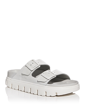 Birkenstock Round Toe Leather Sandals With Chunky Sole In White