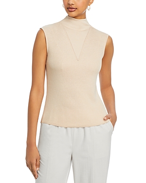 Misook Mock Neck Sleeveless Rib Top In Biscotti