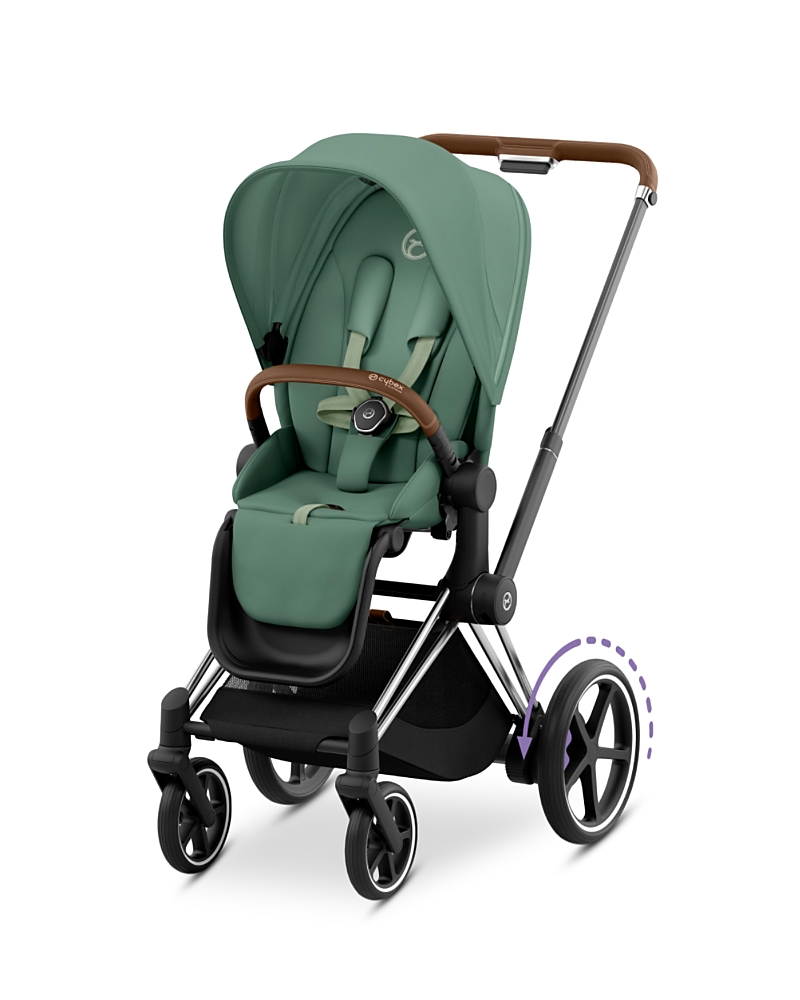 Cybex E-priam 2 Smart Stroller In Chrome/brown In Chrome/brown/leaf Green
