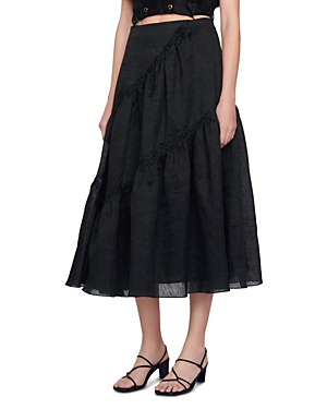 Shop Sandro Christina Ruffled Flared Skirt In Black