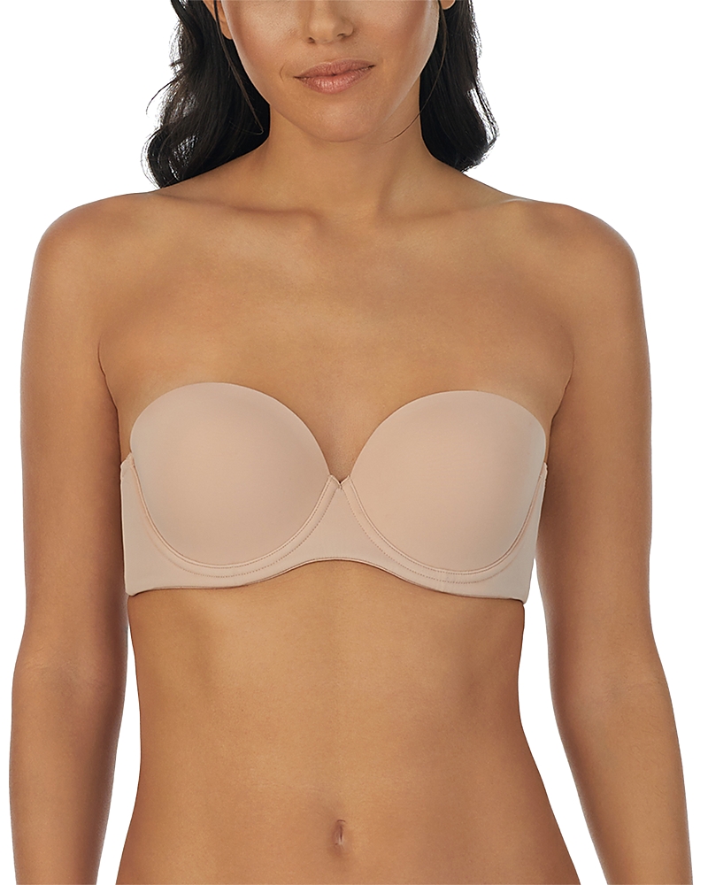 On Gossamer Sleek Micro Underwire Strapless Plunge Bra In Champagne