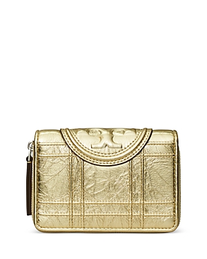 Tory Burch Fleming Soft Metallic Square Quilt Bi Fold Wallet In Gold