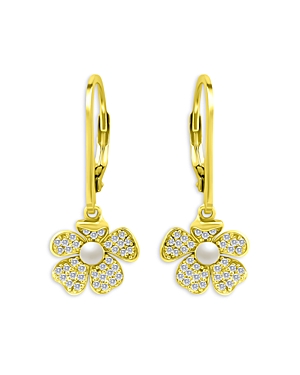 Aqua Cultured Freshwater Pearl Flower Drop Earrings In 18k Gold Over Sterling Silver - 100% Exclusive In White/gold