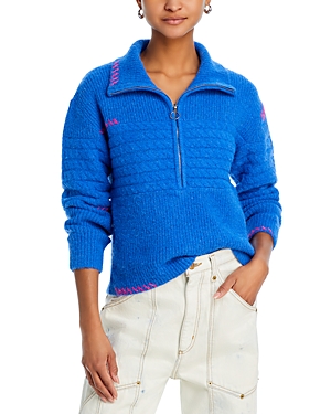 Aqua Whip Stitch Quarter Zip Sweater - 100% Exclusive In Cobalt