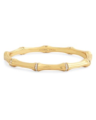 Sculpted Bamboo Hinged Bangle Bracelet in 18K Gold Plated 